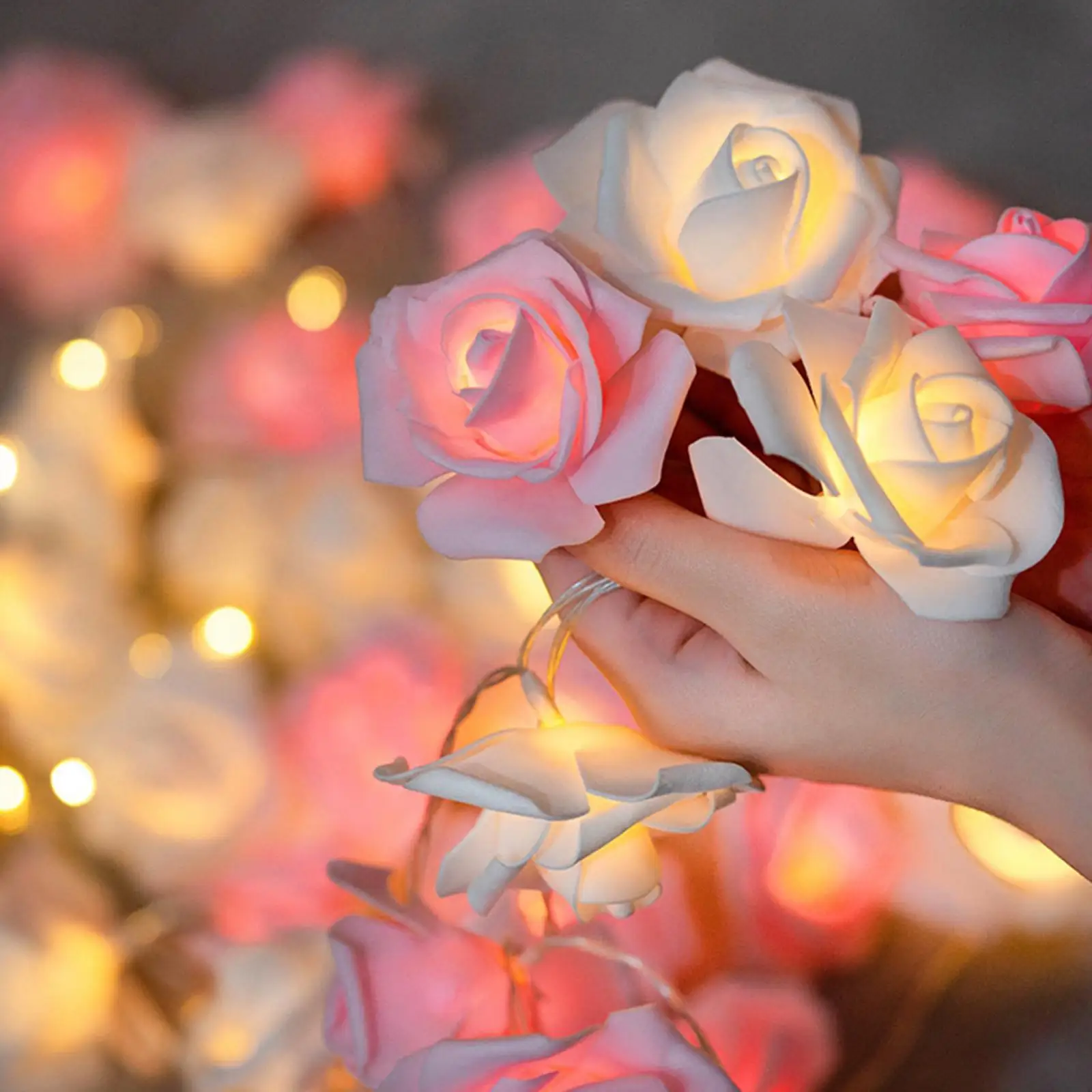 LED Rose Flower Fairy Lights USB Plug 20 Beads Foam Roses for Bedroom Holiday Table Decoration