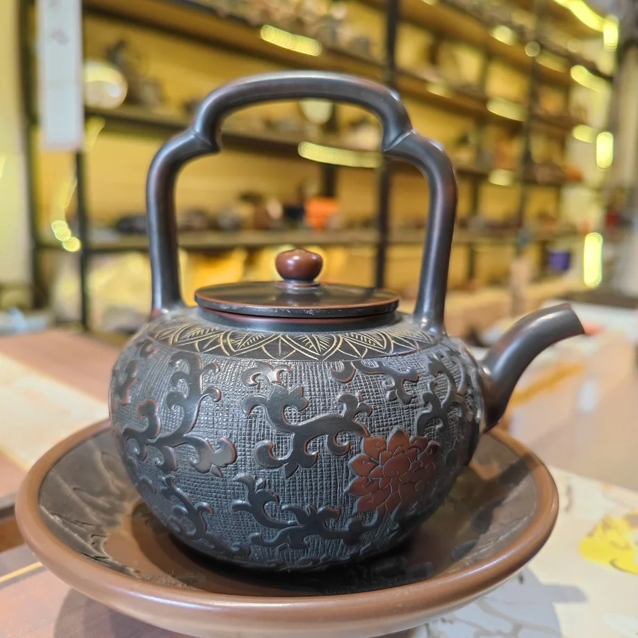 Handmade 650ml Big Teapot with Filter Natural Clay Hand Carved Tangled Branches Design Tea Pot Beauties Customized Gift Item