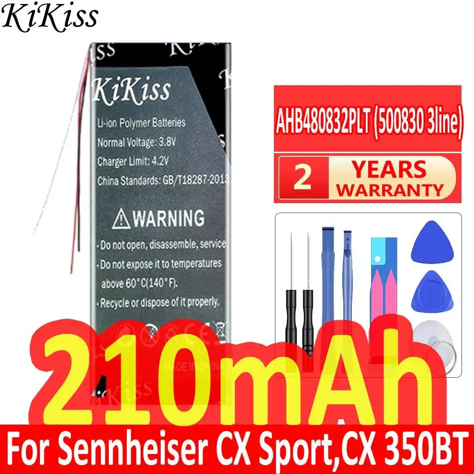 Аккумулятор для наушников Sennheiser CX Sport 350BT 6.00BT 150BT, 210 мАч, AHB480832PLT 500830, 3-контактный, высокой емкости