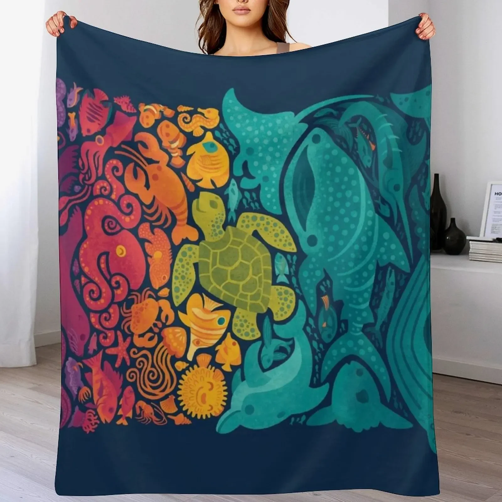 Aquatic Spectrum Throw Blanket Warm Accent Blanket for Living Room Decoration