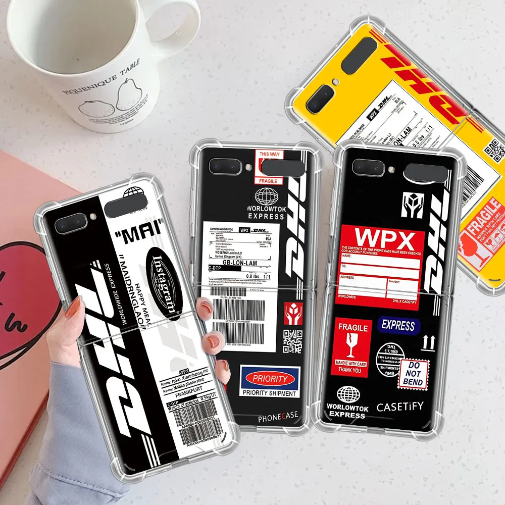 Bar Code Dhl 50th Express Funda for Samsung Galaxy Z Flip 3 5G 4 Case Airbag Clear TPU Shockproof Cover Transparent Phone Capa