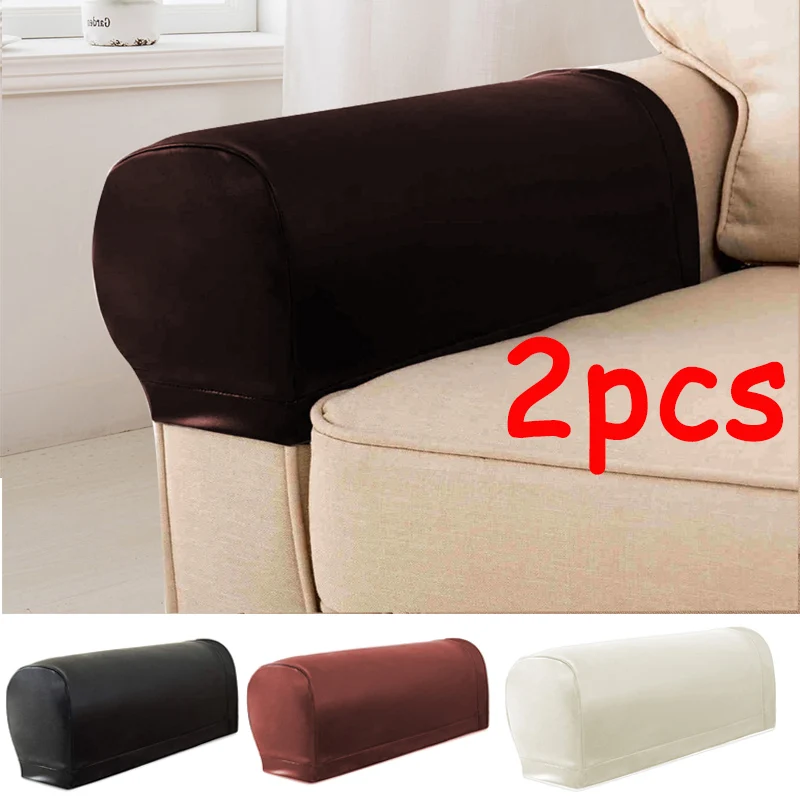 2Pcs PU Leather Sofa Armrest Covers Elastic Sofa Armrest Towel Couch Chair Protector Removable Armchair Covers Sofa Decor