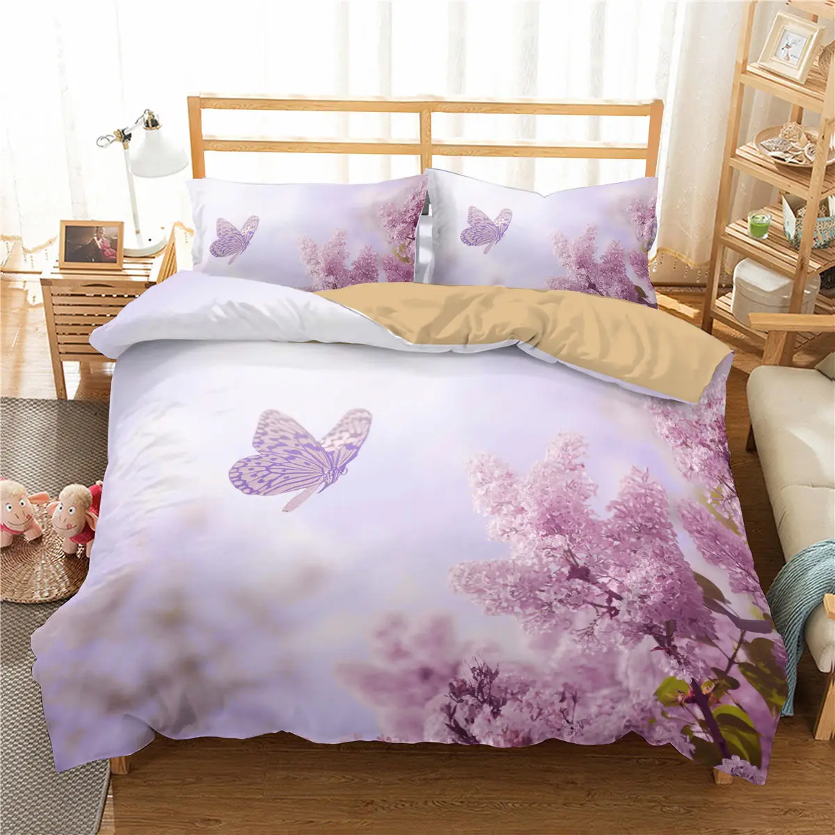 

Butterfly Duvet Cover Set King Size Pink Butterfly Peach Blossom Quilt Cover For Teen Microfiber Spring Fresh Theme Quilt Cover