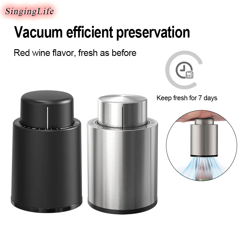 

ABS/Stainless Steel Wine Bottle Stopper Push-Type Vacuum Red Wine Cap Bottle Cover Kitchen Barware Bar Tools Fresh Keeper Sealer