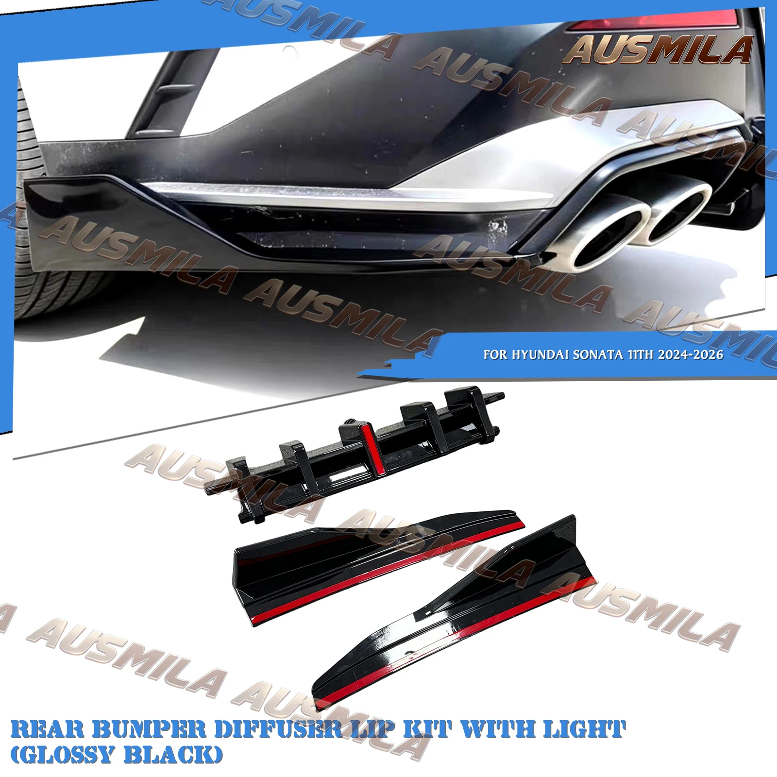 Rear Bumper Diffuser Splitter Lip Lower Spoiler Boot Trim Exhaust Plate Auto Kit For Hyundai Sonata 11th Gen M Sport 2024-2026