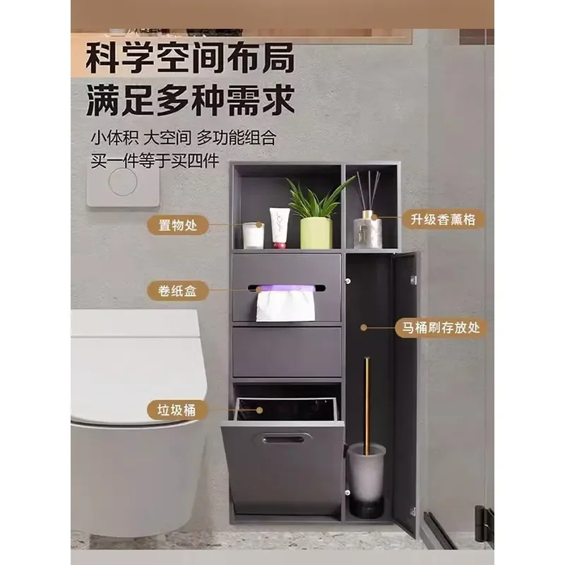 For Bathroom Stainless Steel Hidden Niche Next to Toilet with Concealed Trash Can and Tissue Box Rack Waterproof Space Saving