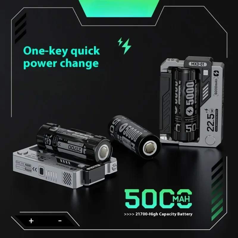 

2026 New Portable Mechanical Design One-click Power Bank 50000mAh Fast Charing External Battery Charger Cases for iPhone Samsung