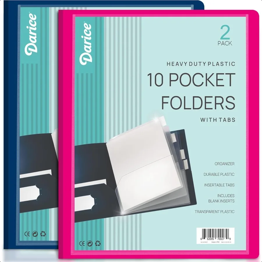 

2 Pack 10 Pocket Folder DoubleSided Multi Pocket Folder Letter Size Paper Organizer for Office School Pink Blue