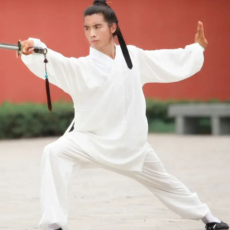 عالية الجودة القطن الكتان الملابس مجموعات الرجال النساء تاي تشي دعوى ممارسة الملابس فنون الدفاع عن النفس موحدة الطاوية الكونغ فو بلوزات + السراويل