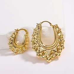 Waterproof Retro Golden Crown Stitching Design U-Shaped Gold-Plated Hoop Earrings for Women Jerelry