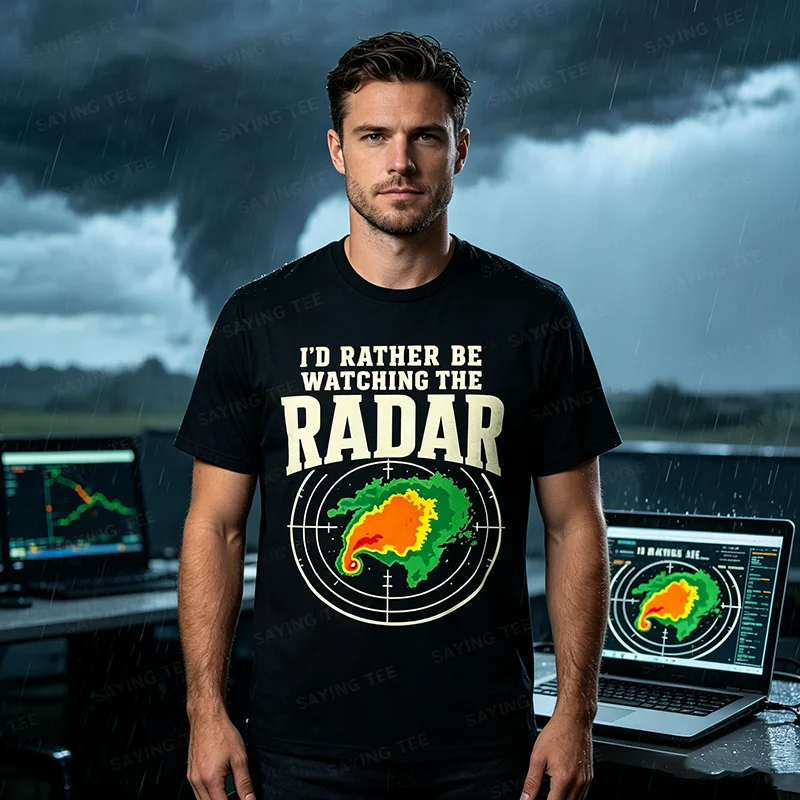 Ich würde lieber Radar Edges Distressed Storm Chaser T-Shirt Y2k Tracking Severe Tornadoes Grafik-Bekleidung aus weicher Baumwolle ansehen – Detail 3