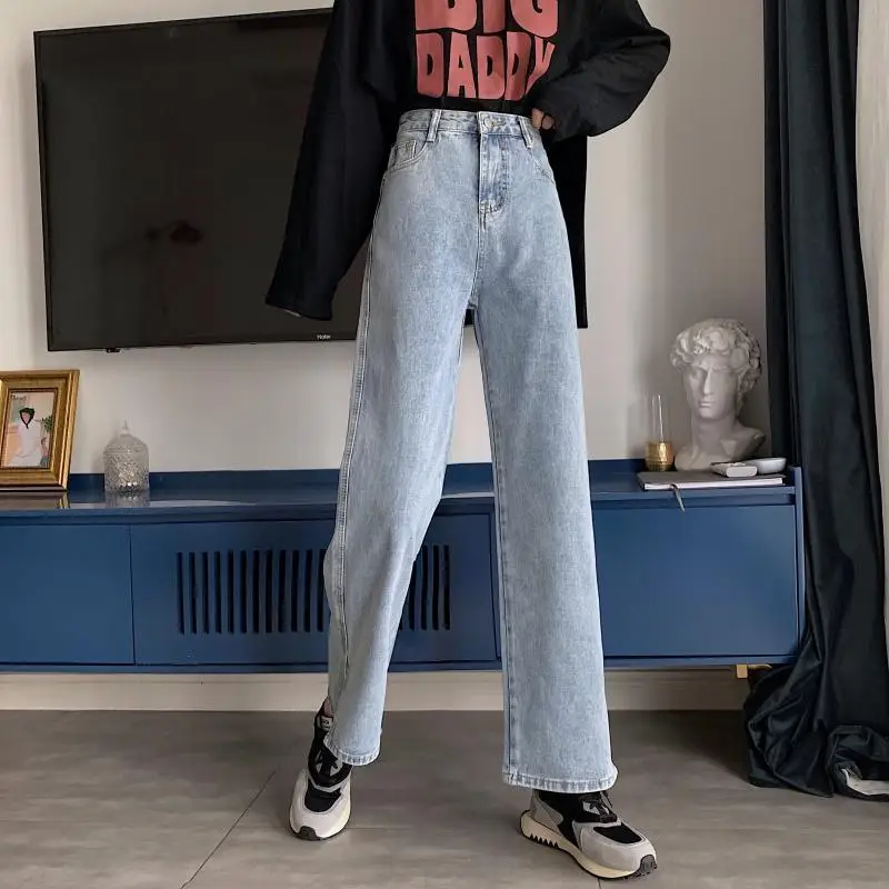 Dżinsy Damskie Koreańskie Studenckie Modne Ins Streetwear Styl Proste Jesienne Kowbojskie Rozcięcie Boczne Dziewczęce Uniwersalne S-3XL Vintage Ins