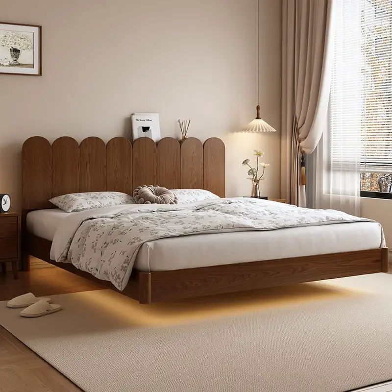 Solid wood bed 1.8 meters double bed household Nordic Japanese suspension bed simple light luxury master bedroom simple
