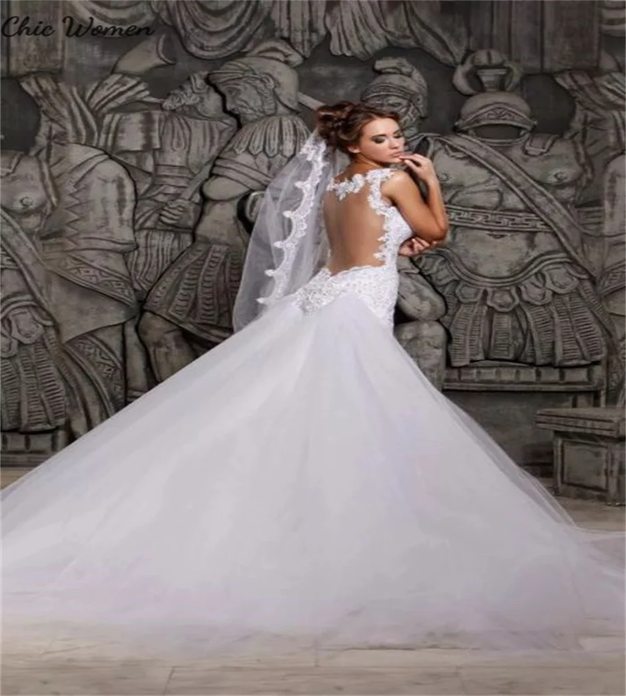 Elegante branco sereia vestido de casamento 2025 sexy personalizado apliques rendas igreja vestidos de casamento frisado tule boho país nupcial