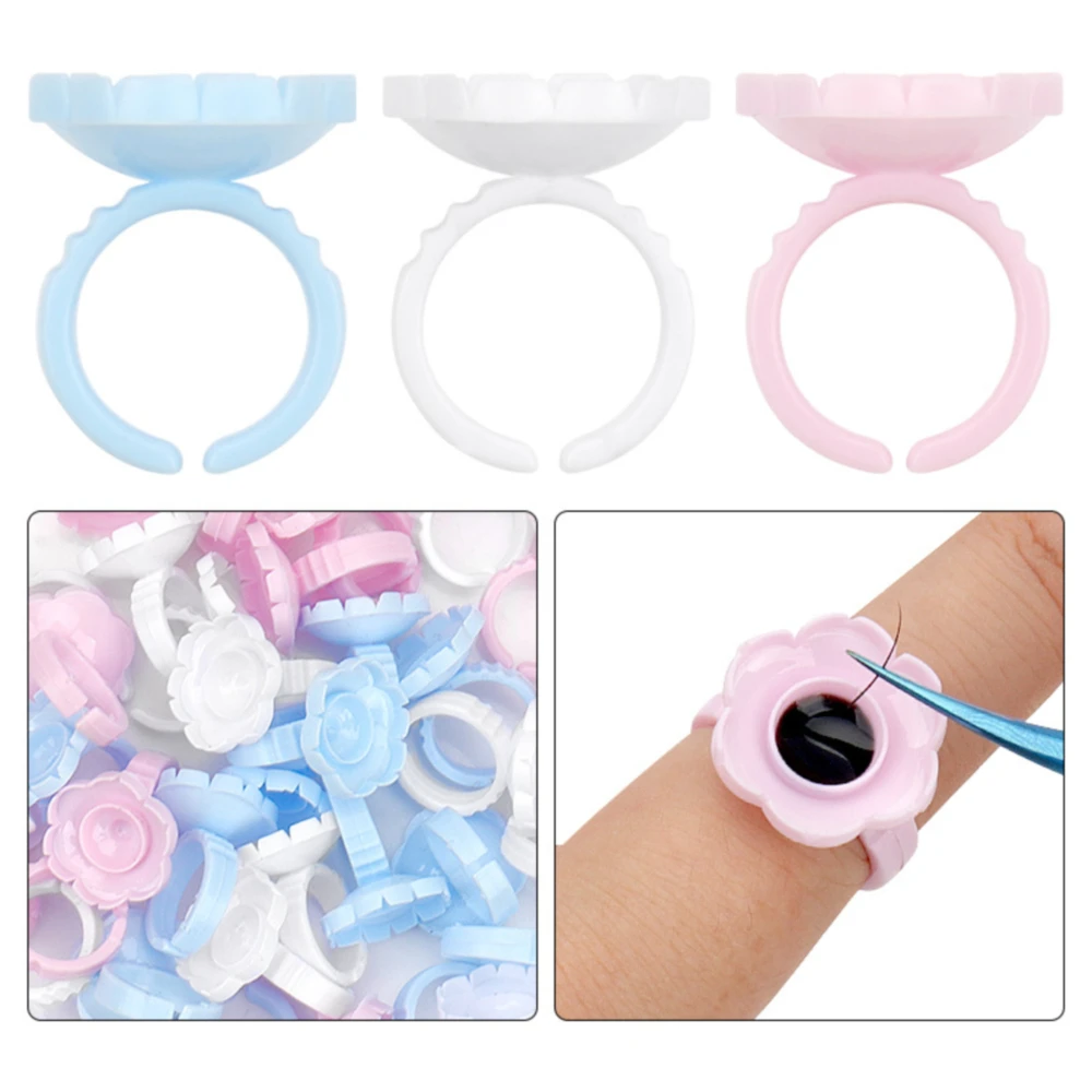 100Pcs Disposable Glue Flower Rings Eyelashes Glue Cups Blossom Volume Lash Glue Plastic Holder Tattoo Pigment Container Rings