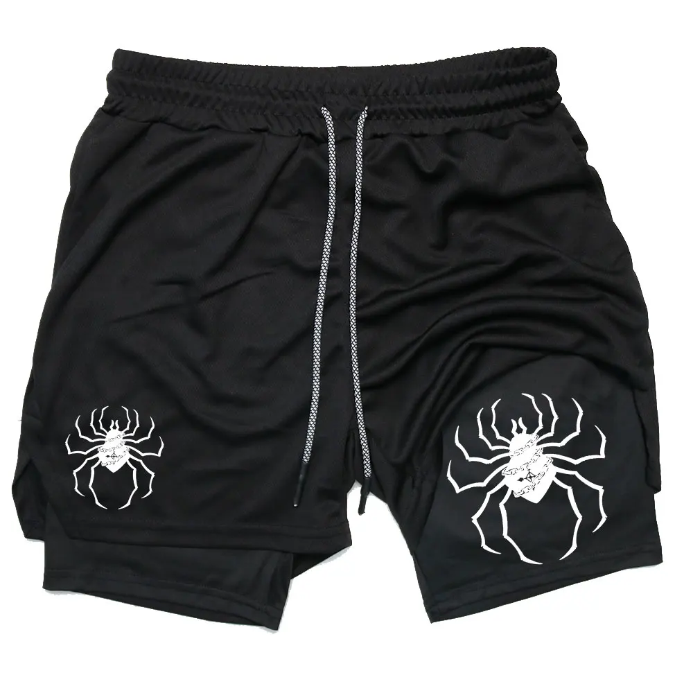 Y2K Men Performance Shorts for Men Breathable Spider Print Gym Shorts Summer Sports Fitness Workout Jogging Short Pants