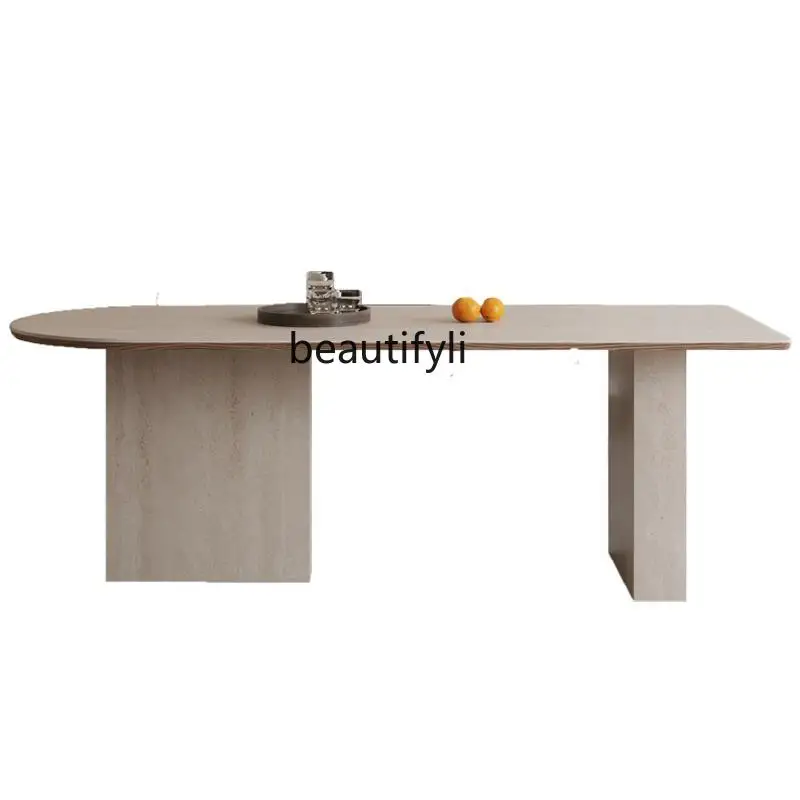 

Medieval French full travertine rock slab hemming dining table table island table semicircle