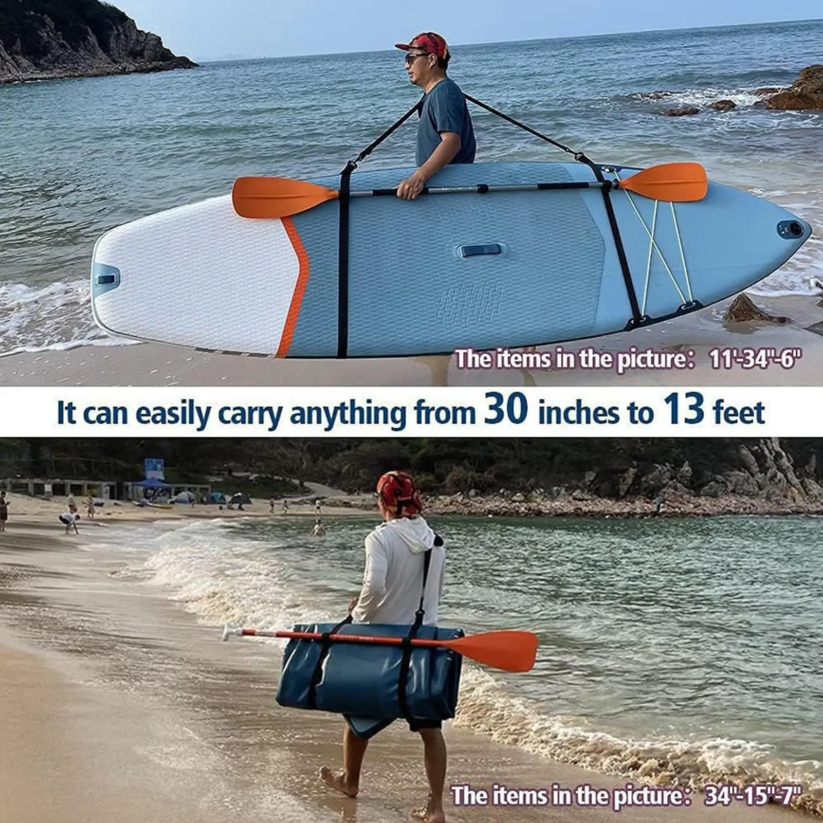 Paddle Board Carry Strap Kayak Hands-Free Shoulder Sling Belt Surfing Board Extended Shoulder Strap For Vacation Outdoor Beach - view 5