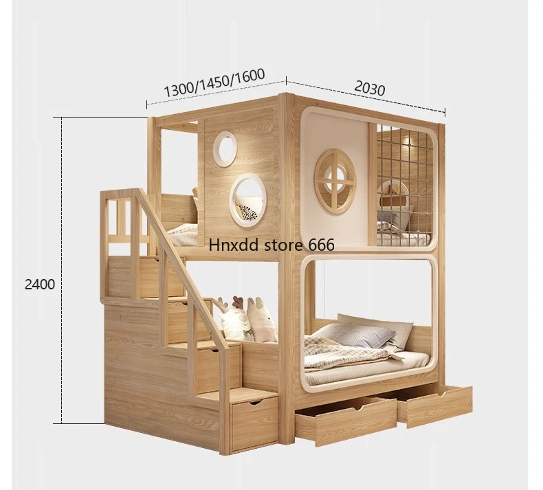 Wood wax oil children's upper and lower bunk beds