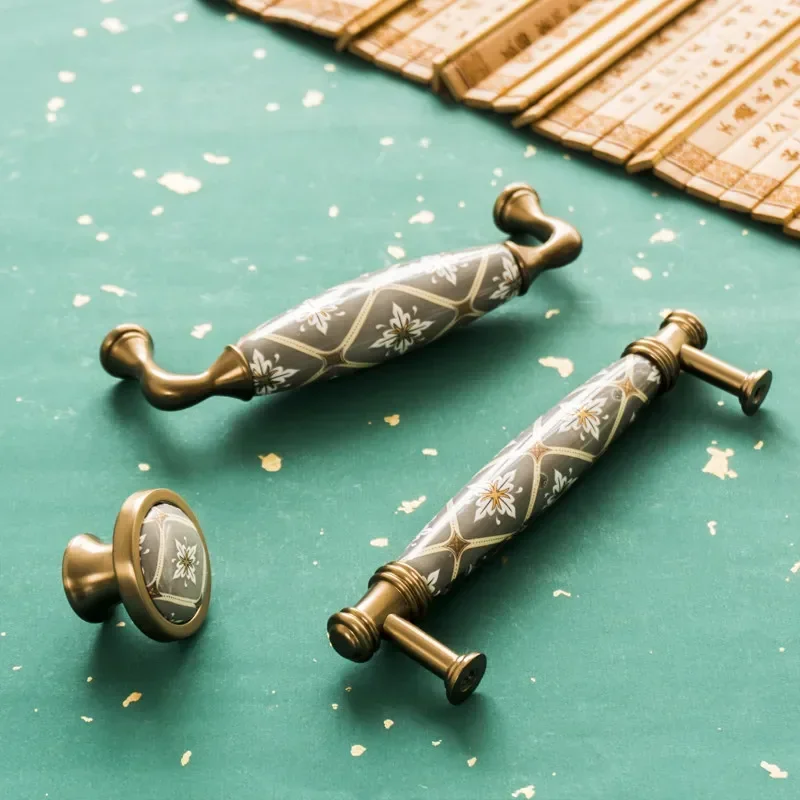 Vintage Ceramic Drawer Knobs Boho Style Furniture Handle and Knob Cupboard Wardrobe Closet Door Handles Bedroom Kitchen Pulls