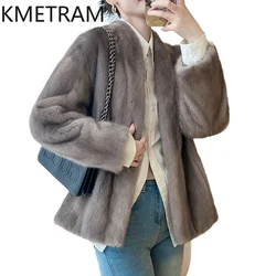 Real Mink Fur Coat Women High Quality Short Fur Jacket V Neck New in Outerwears Winter Luxury Clothes Fourrures Femmes 2024