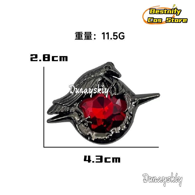 Love And Deepspace Sylus Brooch Necklace Cosplay 2.8*4.3cm Black Crow Badge Pendant Alloy Clothes Backpack Accessory