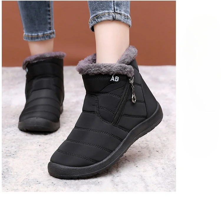 Damen Winter-Schneestiefel mit warmem Kunstfellfutter, seitlichem Reißverschluss, wasserdicht, rutschfest, bequeme Knöchelstiefel für ältere Damen. – Detail 13