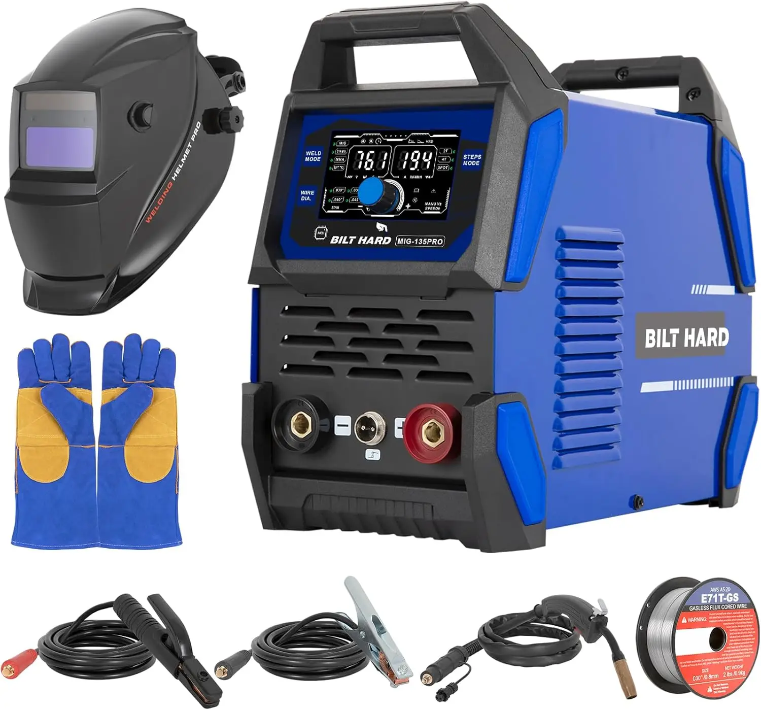 135A 3-in-1 IGBT Inverter Welder, 110V MIG/TIG/Stick Machine with Synergic Control, LED Display & Full Kit