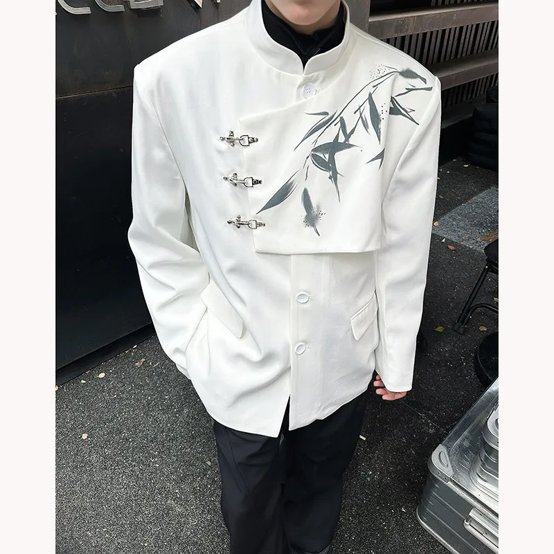 

Новый китайский мужской свадебный костюм с принтом, повседневный пиджак с металлическими пуговицами, в западном стиле, для отдыха, Zhongan