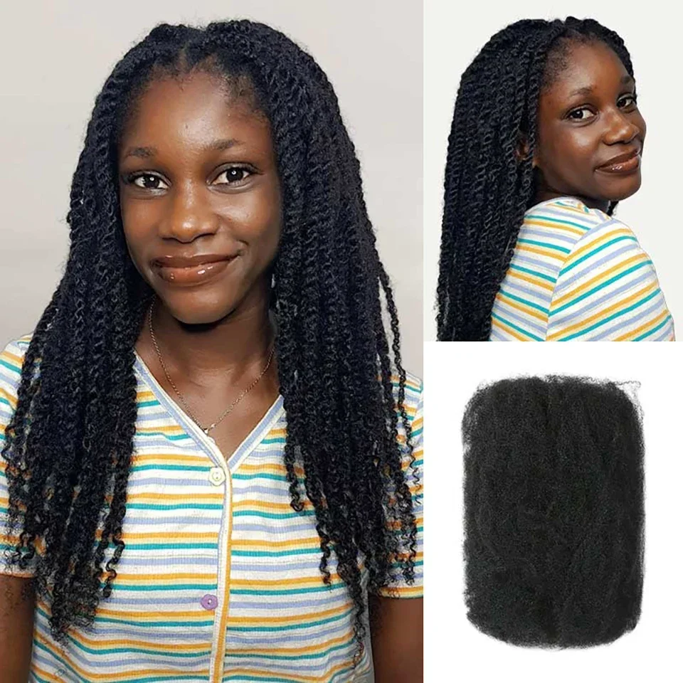 Natural Hair Extensions Remy Peruvian Afro Kinky Bulk Human Hair For Braiding Natural Color Human Bulk Hair For Braiding