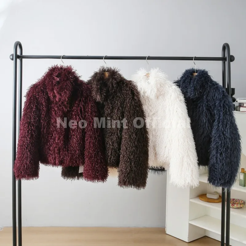 Neo hortelã icônico blogger moda falso mongólia casaco de pele de ovelha feminino 2025 inverno fofo quente jaqueta de pele chique rua menina outerwear