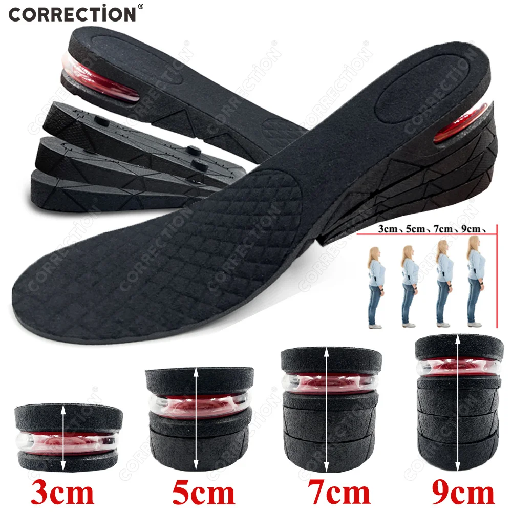 CORRECTION Height Increase Insoles Air Shoes Cushion Height Lifts Inserts Men Women 3-9cm Variable Height Insole Adjustable Cut