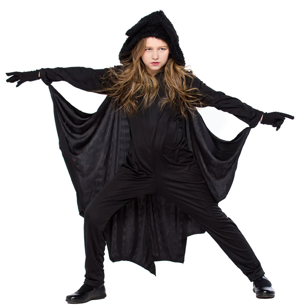 Combinaison Cosplay Chauve-Souris Noire pour Enfant, Costume d'Halloween, Tenue de Scène