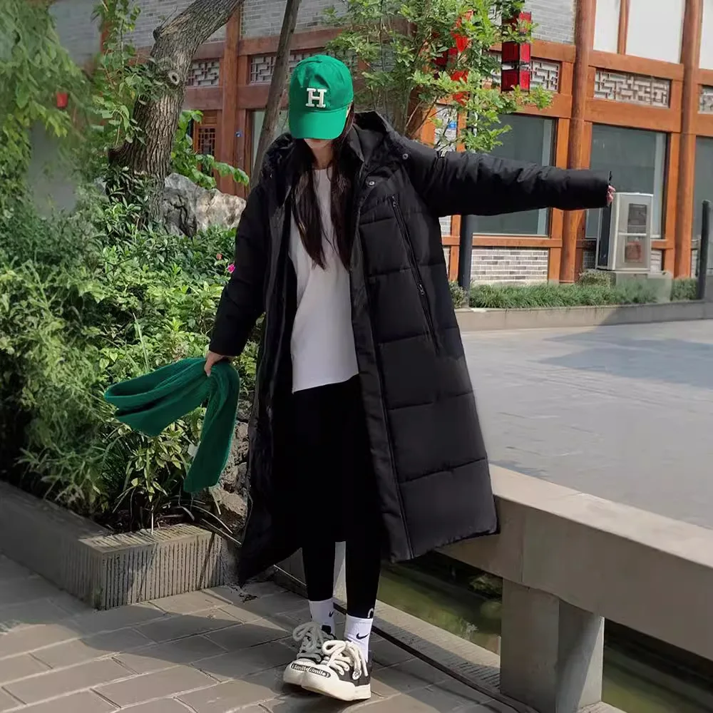 Parka Cappotto lungo Giacca imbottita in cotone da donna Capispalla con cappuccio Tasche con cerniera Piumino spesso Cappotto invernale da donna antivento da ufficio