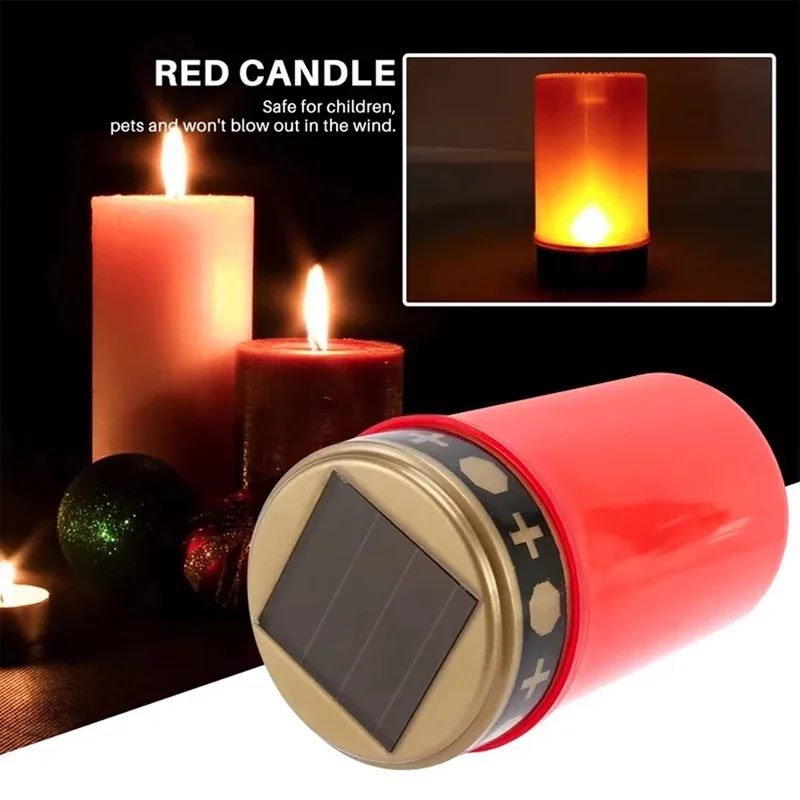 الشمسية الإلكترونية البلاستيك القبر مصباح LED القبر الشموع الخفقان شمعة ضوء مقبرة طقوس الحديقة الإضاءة ديكور المنزل الطرف #5