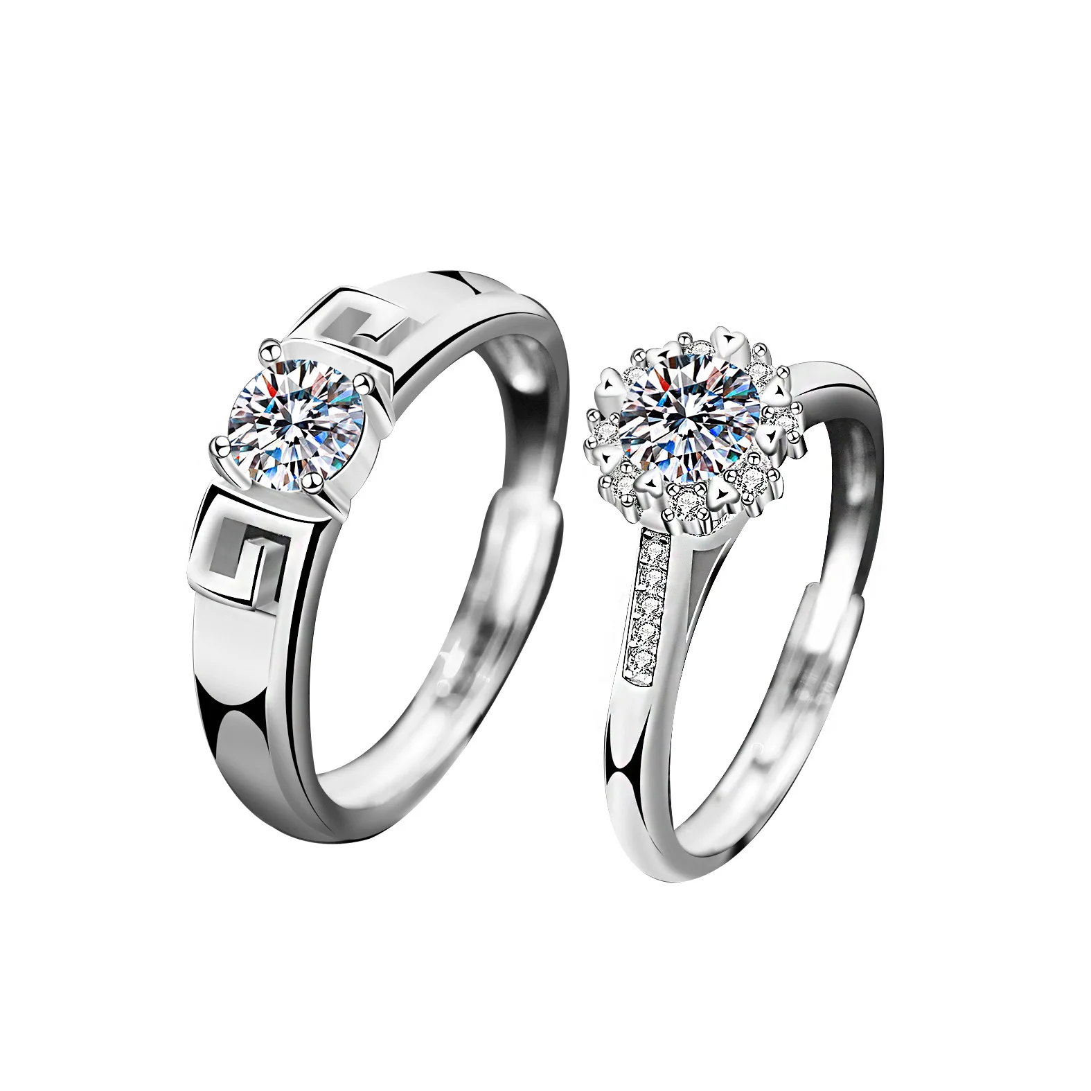 

Never Fade Light Luxury 925 Sterling Silver Moissanite Couple Ring Adjustable Opening Wedding Band Women Men Jewelry Accessories
