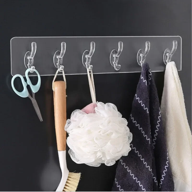 3/5/6 Row Transparent Strong Self Adhesive Hook Nail-free Wall Hook Kitchen Bathroom A Row of Traceless Hooks Wall Hanger Sticke