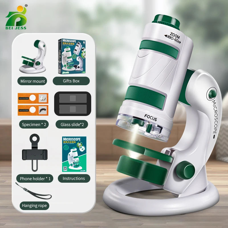 

Science Microscope Toy 180x School With Light Experiment Kit Convenient Pocket Microscope Education Children STEM Gifts For Kids