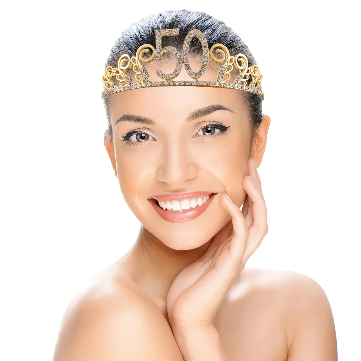 

Crystal Rhinestone Tiara 50 Birthday Party Hair Comb Alloy Crown Elegant Headband for Women Girls Rhinestone Crown