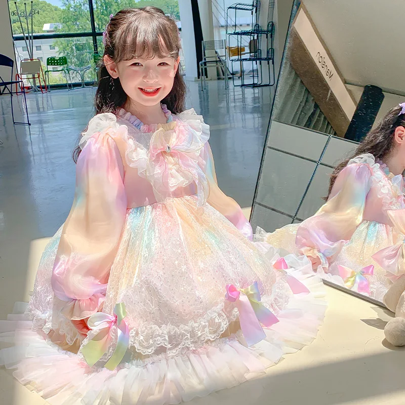 2024 Princess Dresses for Girls Spanish Style Kids Colorful Lolita Dress for Birthday Party Children Clothes from 2 to 10 Years