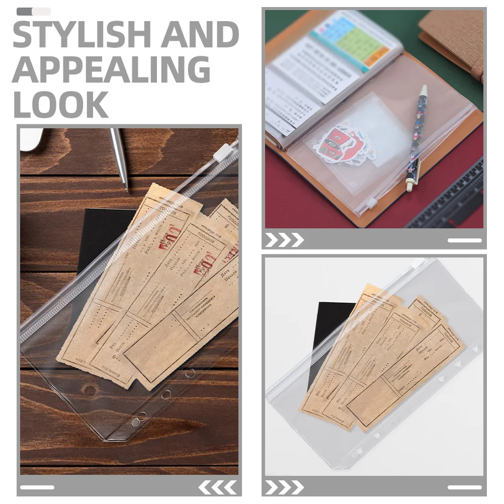 

12pcs Loose Leaf Binder Bags 6-Hole Plastic Pouches Transparent Reusable Organizer For School Supplies Document Filing Wallet