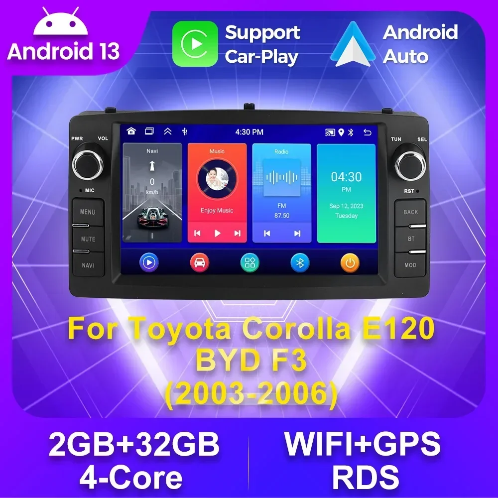 

2 Din Car Radio Stereo Receiver for Toyota Corolla E120 BYD F3 Carplay Android 13 Navigation Auto Audio Player Gps WIFI RDS 2din