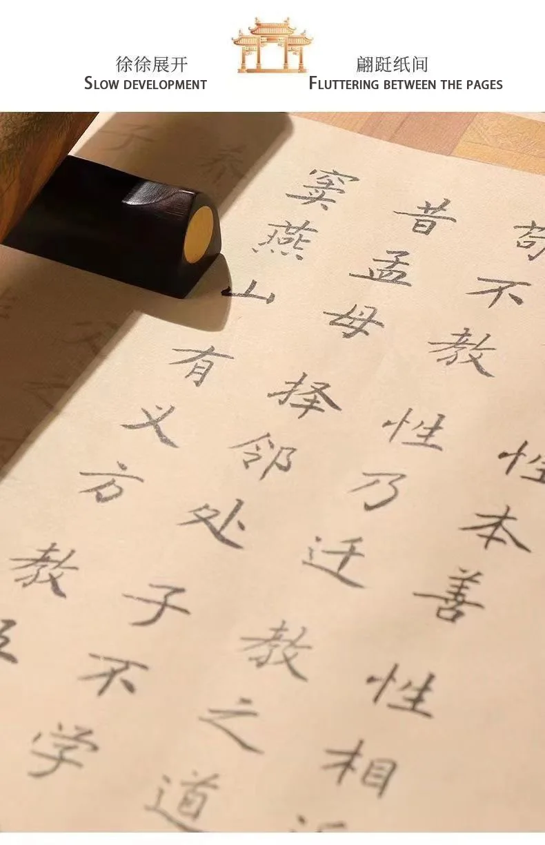 Chinesische Klassiker: Drei-Zeichen-Buch-Set, handgeschrieben, langes Band (inkl. Stift und Tinte) – Kalligrafie zum Nachschreiben chinesischer Klassiker – Detail 2