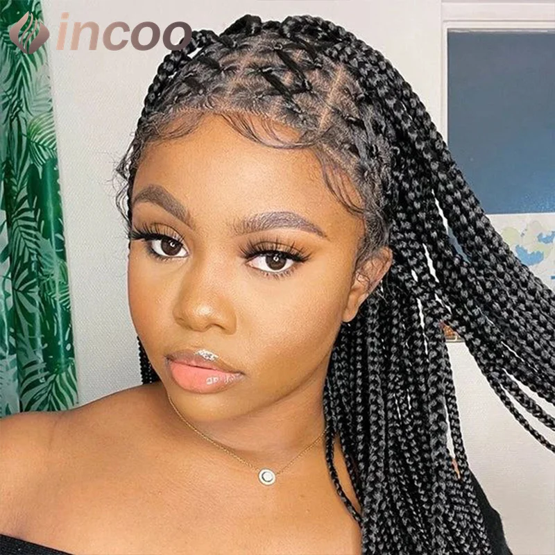 

Cornrow Box Braided Wigs 36inch Long jumbo Knotless African Braiding Hair With Baby Hair Synthetic Full Lace Front Wigs Hair Wig