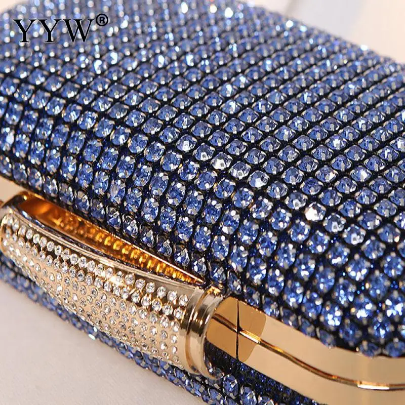 Elegant Diamond Evening Clutch Bag Shiny Rhinestone Women Wedding Banquet Purse Metal Chain Shoulder Handbag with Sequin Handle