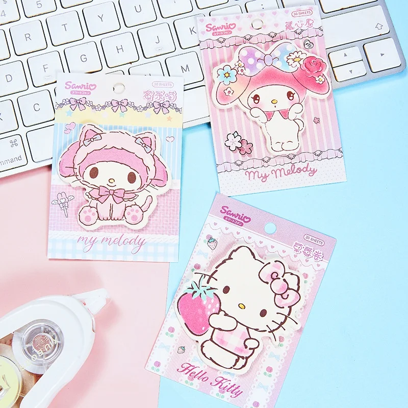 

10/60pcs Sanrio Kuromi Melody Kitty Hangyodon Memo Pad Sticky Notes Cute Stationery Label Planner Sticker Post School Supplies