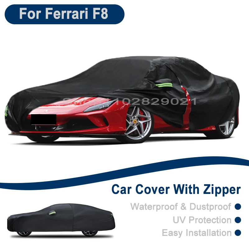 

Outdoor Full Vehicle Cover For Ferrari F8 Tributo - Side Zipper Design, Waterproof Dustproof Sun Protection Car Cover