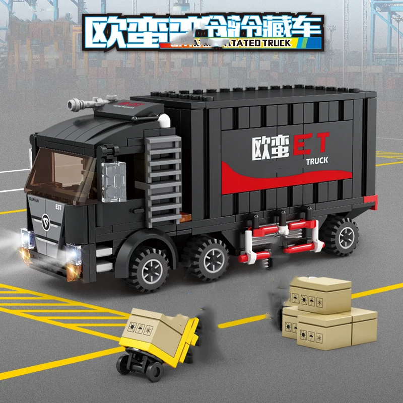 City Truck Vehicle Pickup Heavy Cargo Transport Model Building Blocks Machinery Shop Van Creative Carriage Harvester Car Kid Toy