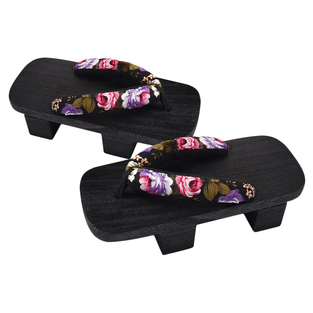 1 ペア日本下駄スリッパ女性ファッション夏下駄プラットフォームサンダルスリッポンシューズ屋外パーティー着用黒木の花