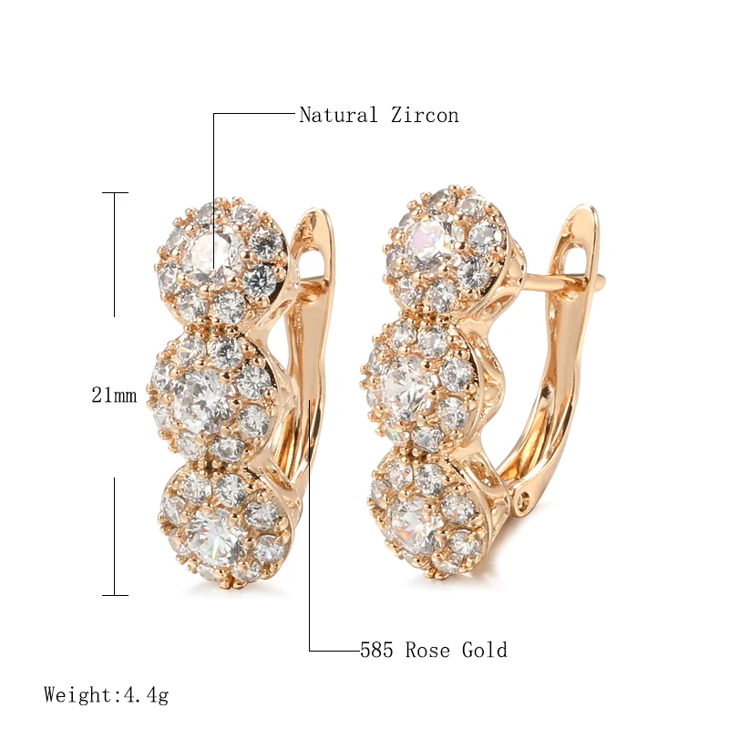Kinel Luxury 585 Rose Gold Color Women Dangle Earrings Geometry Full Natural Zircon Geometry Bride Wedding Fine Daily Jewelry